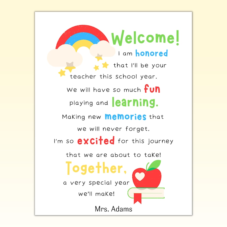 First Day of School Letter From Teacher, Printable Welcome Back to ...