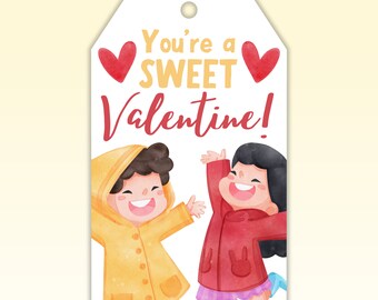 Kids Valentines Day Printable Gift Tag, Goodie Bag Label For Preschool Friends, Kindergarten Valentines Party Favor Tags