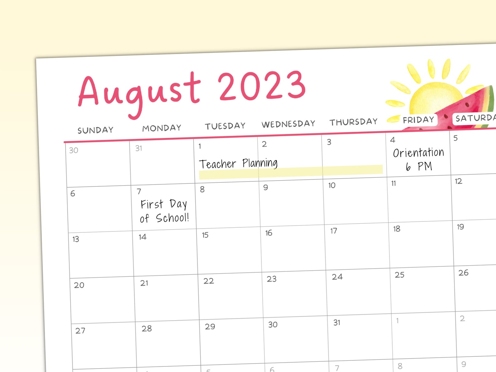 Printable Teacher Calendar 20232024 Academic Wall Calendar Etsy