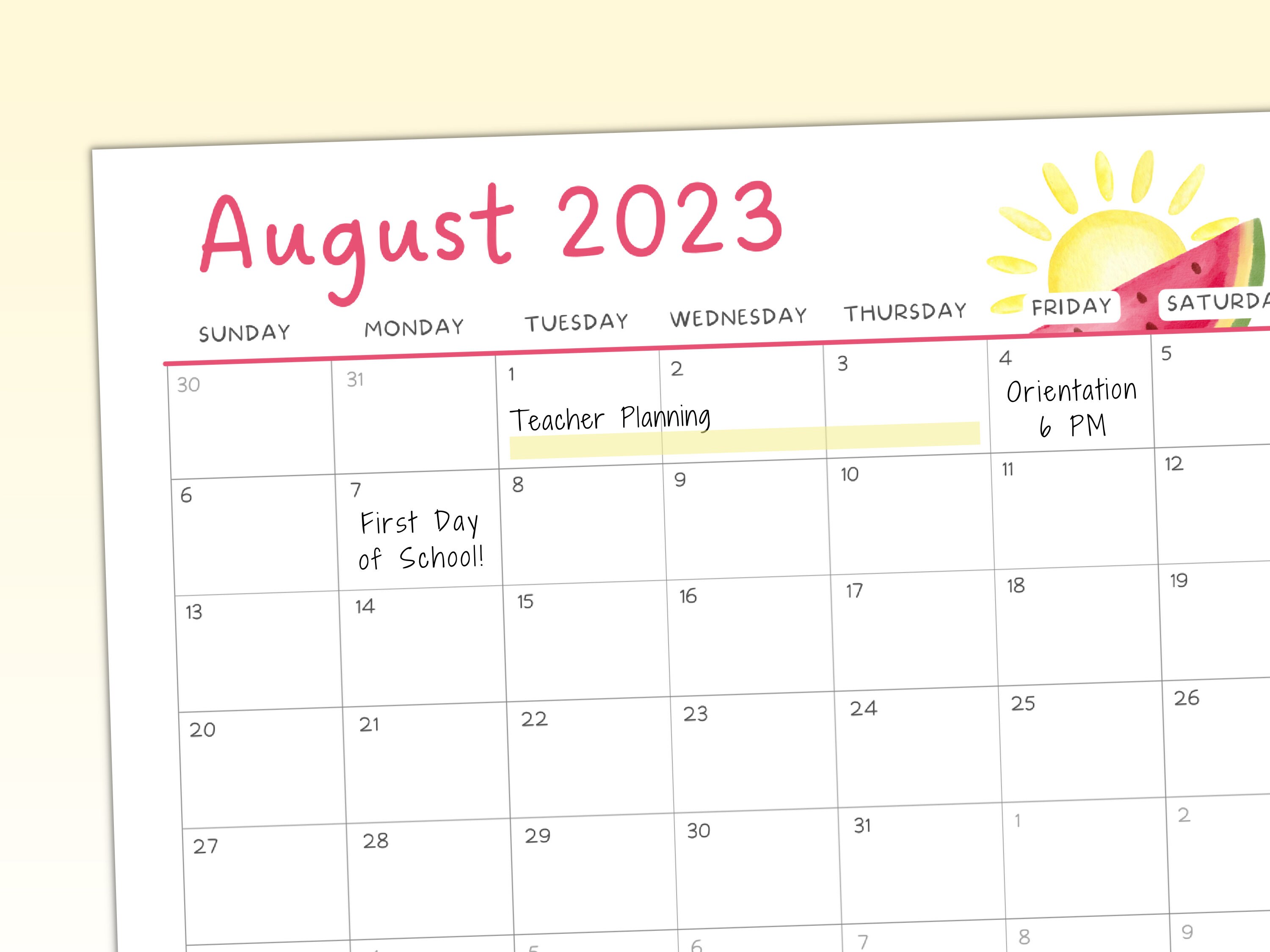 Printable Teacher Calendar 20232024 Academic Wall Calendar Etsy