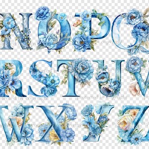 Blue Floral Alphabet Letters: Blue Flowers Invitation PNG Font (digital ...