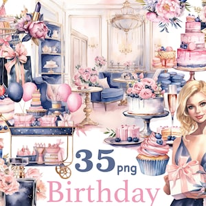 Clipart joyeux anniversaire, clipart anniversaire fille, anniversaire planificateur graphique, clipart fête d'anniversaire, fête d'anniversaire aquarelle, petits gâteaux png