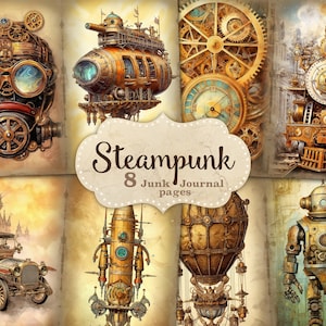 Steampunk Junk Journal Pages, Vintage Ephemera, Steampunk Collage Sheet, Steampunk Transport Bundle, Grunge Journal Card, Victorian Journal