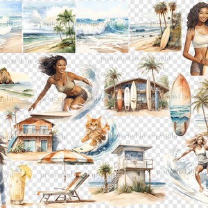 Surf Girl Clipart: Summer Surfing PNG Graphics (Digital Download) image 6