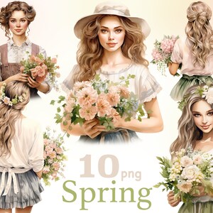 Clipart fille printemps, fille printemps avec fleurs png, femme printemps png, fille de la ferme png, clipart fille de la campagne, clipart fille ressort ferme png