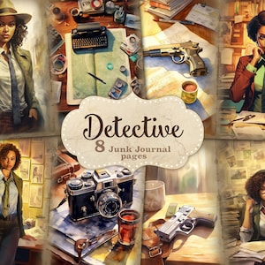 Feuille de collage de détective, kit de journal indésirable, inspecteur-détective, tableau de détective, pack éphémère, Lady Detective