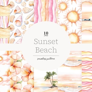 Papel digital de playa, patrones de vacaciones de verano, fondo de conchas, JPEG beige sin costuras para álbumes de recortes e invitaciones, descarga digital