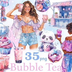 Bubble Tea ClipArt, Sommergetränk Clipart, Bubble Milk Tea Clipart, Boba Milk Tea Clipart, Bubble Tea kawaii png, Pink lila Clipart png