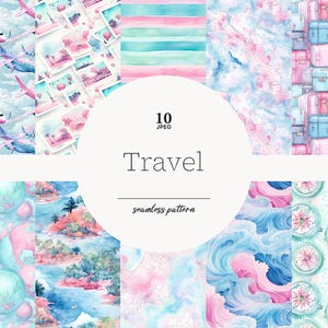Reise-Digitalpapier, Reise-Muster, Urlaub-Muster, Urlaub-Digitalpapier, Abenteuer-Digitalpapier, Sommer-Papier