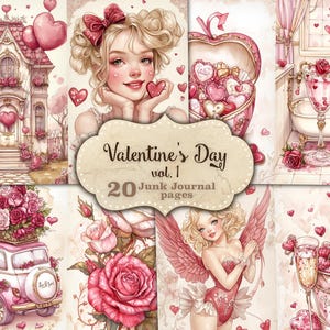 Páginas de diario basura para el día de San Valentín, romance, imprimible, diario basura, amor, diario basura, te amo, papel imprimible para San Valentín, descarga instantánea