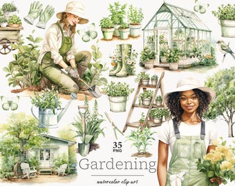 Gardening Clipart: Black Girl Gardener PNG Graphics (35 Files)