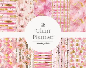 Pink & Gold Glam Planner Paper: Seamless Patterns (Digital Download)