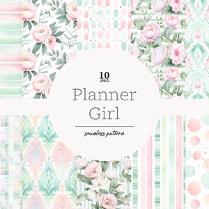 Planner girl Muster, Planer Girl, Planer Girl, Planner Girl, Planner Girl in rosa, Mintgrün, buntes Papier, Pastellfarben