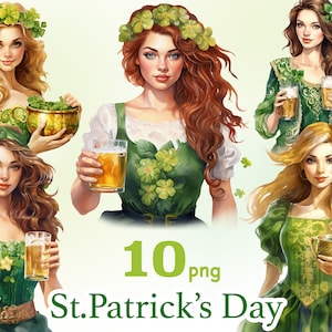 Clipart de la Saint-Patrick, png de la Saint-Patrick, filles de mode de la Saint-Patrick, clipart femme de la Saint-Patrick, illustrations vertes irlandaises