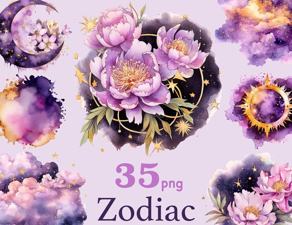 Watercolor Zodiac Clipart: Horoscope Astrology Art (PNG Files)