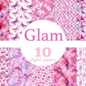 Pink glam Scrapbook, pink digital paper, pink digital pattern seamless, Girly pink background pack, pink Sublimation background, pink jpeg