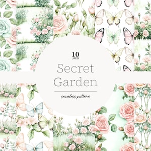 Papiers numériques de printemps, modèle sans couture de printemps, papier jardin secret, jardin secret, papier de printemps, verdure, motif floral printanier.