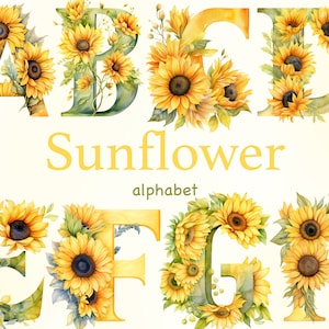 Alfabeto de girasoles, invitación de boda con fuente de verano, invitación de boda de girasoles, letras de flores amarillas, letras del alfabeto de primavera png