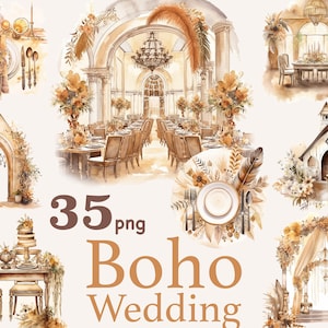 Aquarelle boho Scènes de mariage Clipart, Wedding Scene Creator clip art, graphiques de mariage de fête numérique, sublimation du jour du mariage, mariage