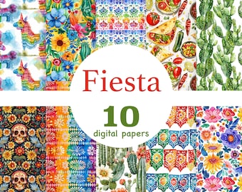 Fiesta Digital Papers: Cinco de Mayo Seamless Patterns (JPEG)