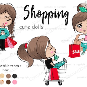 shopping functional girl clipart, planner girl Clipart, kawaii girl clipart, digital planner doll, chibi doll clipart, cute dolls clipart