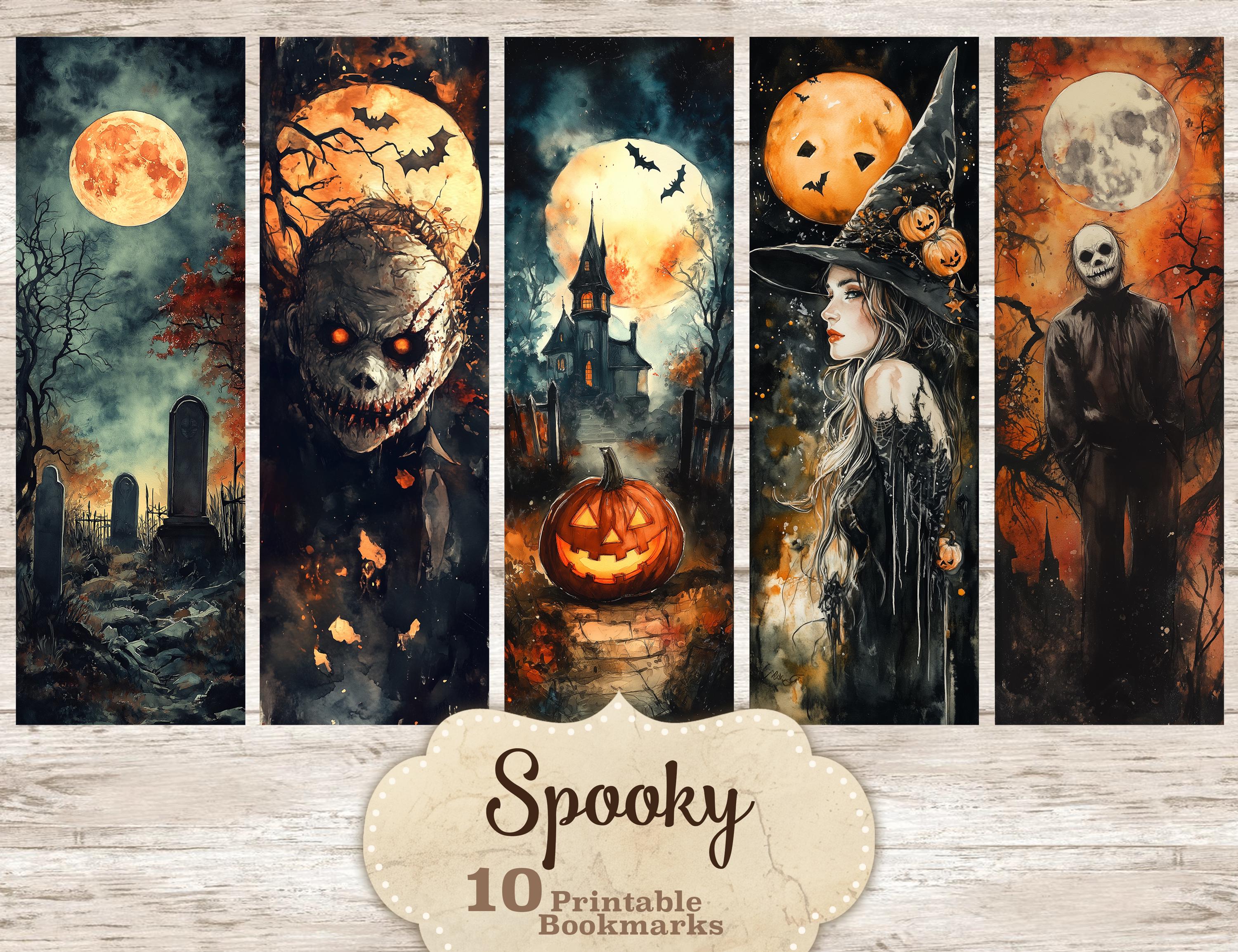 Spooky Halloween Bookmarks, Printable Bookmark Set (digital Download ...