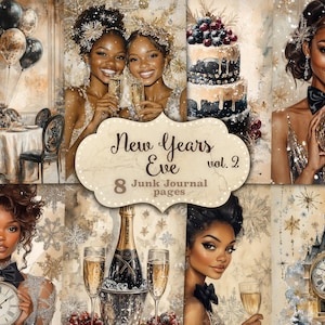 Kit Junk Journal per la vigilia di Capodanno Junk Journal per donne afroamericane Junk Journal per il capodanno 2025 Junk Journal oro Festa di capodanno Junk Journal stampabile