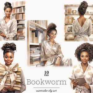 Boekenwurm zwart meisje png, lezen zwarte vrouw clipart, zwart meisje en boek png, zwarte vrouw in bibliotheek png, lezen Afro-Amerikaans meisje png