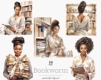 Black Girl Bookworm PNG Clipart: Reading Woman in Library (10 Files)