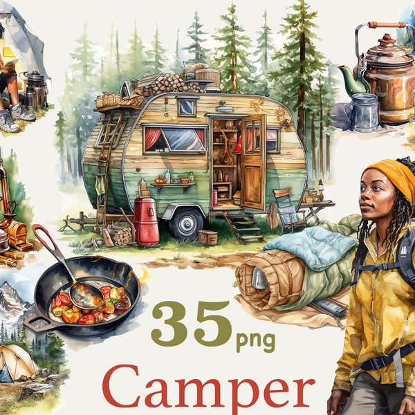 camping clip art African American Girls Clipart PNG, camper zwart meisje clipart, Hiking Clipart PNG, Bergwandelen, wandelen meisje clipart