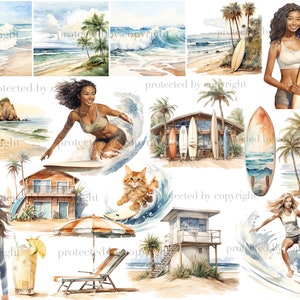 Surf Girl Clipart: Summer Surfing PNG Graphics (Digital Download) image 4