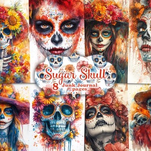 Sugar Skull Junk Journal Seiten, Halloween Junk Journal Printable, Junk Journal Instant Download, Dia De Los Muertos, Tag der Toten Papier