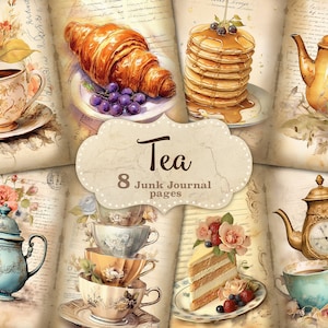 Vintage Tea Party Digital Collage Sheet: Junk Journal Ephemera (8.5x11 inches)