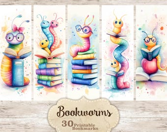 Whimsical Bookmarks Printable: Funny Bookworm Designs (Digital Download, 30 Designs)