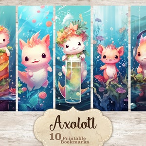 Axolotl Lesezeichen zum Ausdrucken, druckbare Lesezeichen Set, drucken und schneiden Lesezeichen Set, süße druckbare Lesezeichen, Axolotl Liebhaber Geschenk