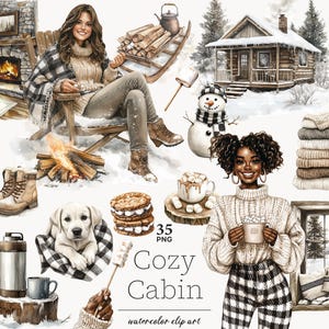 Clipart Cosy Winter Cabin: neutrale png-afbeeldingen (digitale download, 35 bestanden)