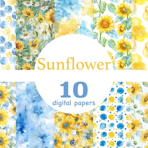 Papier numérique tournesol, modèle sans couture tournesol, fond tournesol, motif Cottagecore, papier numérique été, motif estival jaune