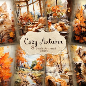 Cozy Autumn Junk Journal Page, Fall Printable Paper, Cozy Collage Sheet, Digital Collage Sheet, Scrapbooking Ephemera, Autumn Maple Leaves