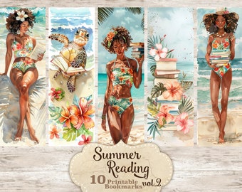 Summer Reading Bookmarks: Black Girl Beach Theme (Printable)