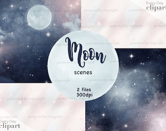 Moon Galaxy Clip Art: Celestial Night Sky PNG (Instant Download)