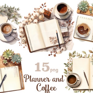 Planificador y imágenes prediseñadas de café, Planificador y café png, Paquete de imágenes prediseñadas de café y diario, Imágenes prediseñadas de diario neutro, Imágenes prediseñadas de elementos del planificador