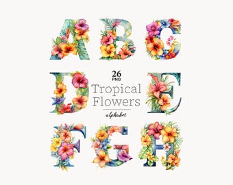 Tropical Flower Alphabet PNG: Summer Wedding Font (Digital Download)