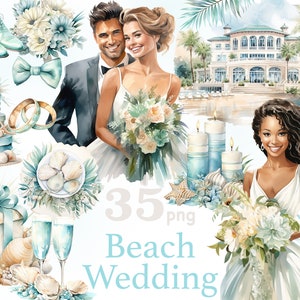 Hochzeit am Strand, Clipart Sommerhochzeit, Hochzeit blau, Tropische Hochzeit, Hochzeit Illustration, Ehering, Hochzeit, Tropische Hochzeit