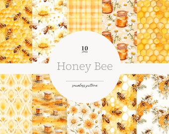 Honey Bee デジタルペーパー: シームレスなハニカムパターン (JPEG)