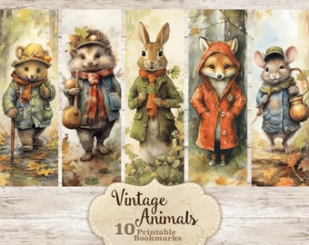 Vintage animals bookmarks, Vintage animals printable, print and cut bookmark set, bookmark sublimation, Bookworm digital, bookish bundle