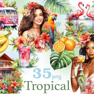 Tropical clip art, Tropical girl png,  Tropical black girl png, Tropical scene clipart, Vacation background, summer background, Hawaii png