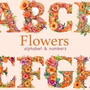 Alphabet Blumen Clipart, Blumen Alphabet Schriftzug und Zahlen Clipart, Karte machen Clipart, Buchstaben Clipart, Floral Alphabet, Buchstaben png