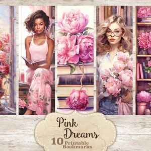 Segnalibri Pink Dreams, segnalibri stampabili da donna, stampabile per ragazze, set di segnalibri stampa e tagliati, segnalibro carino, disegni di segnalibri, sublimare