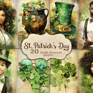 St. Patrick's Day Junk Journal Kit, Klee Digital Art, schwarze Frau Junk-Journal, viktorianischer St Patricks Day, Patricks Day Ephemera, irisch