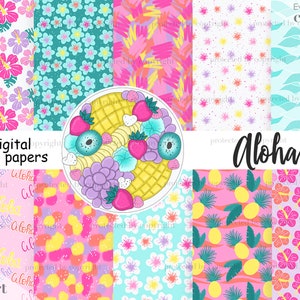 Aloha digitales Papier, Hibiskus digitales Muster, Hawaii Blumen Muster, exotisches Papier Pack, Sommer Scrapbook Papiere, Aloha Hintergründe